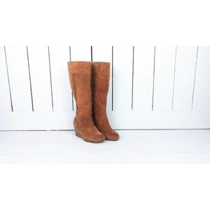 90s brown suede leather braided tall wedge boots